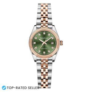 Classic Dress Watch with Diamond Accents Stainless Steel Band Water Resistant